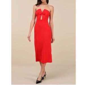 NWT Lulus Vivacious Aesthetic‎ Red Cutout Strapless Midi Dress Red XS